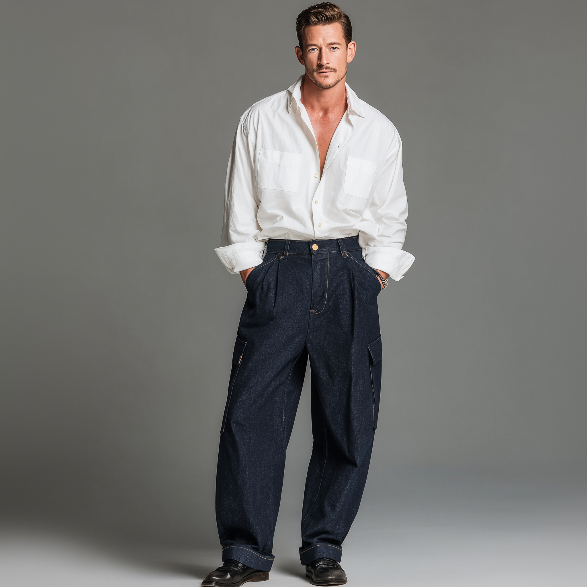 Men's Casual And Business Retro Blue Multi-pocket Jeans MTA2921J7K