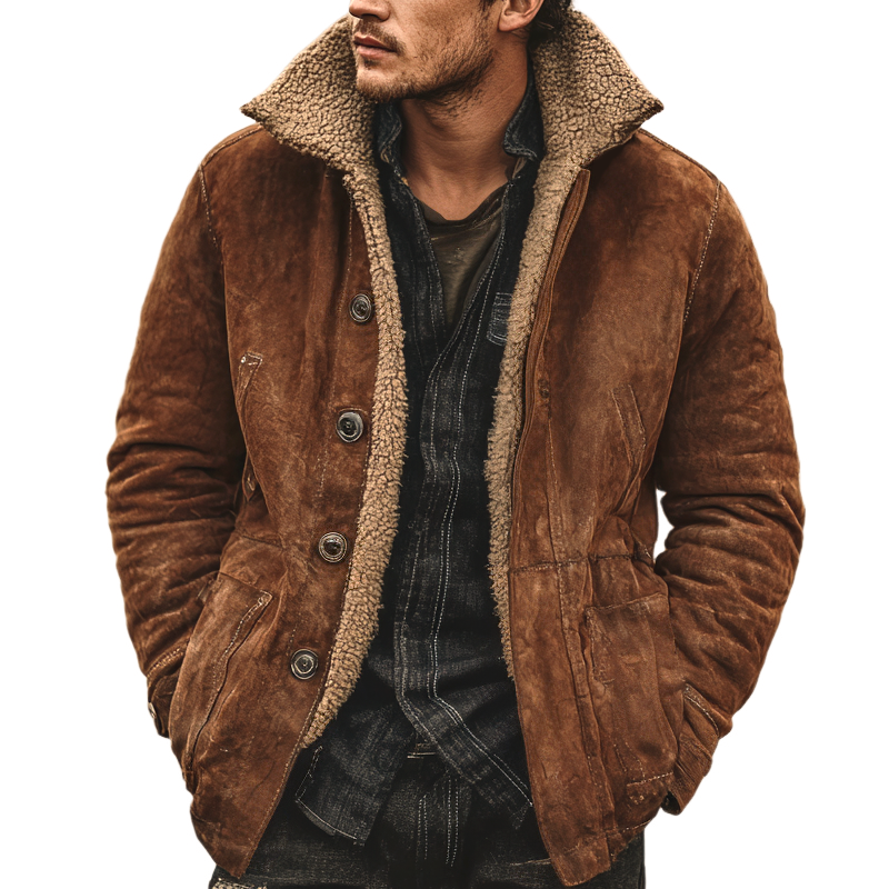 Men's Retro Fleece Lapel Faux Suede Single Breasted Jacket MTA1346I6Z
