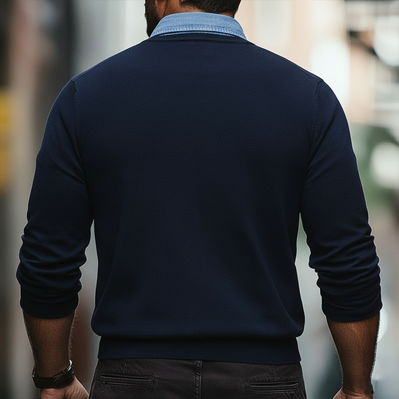 Men's Simple Detachable Collar Knitted Long-sleeve T-shirt MTA1775L4P