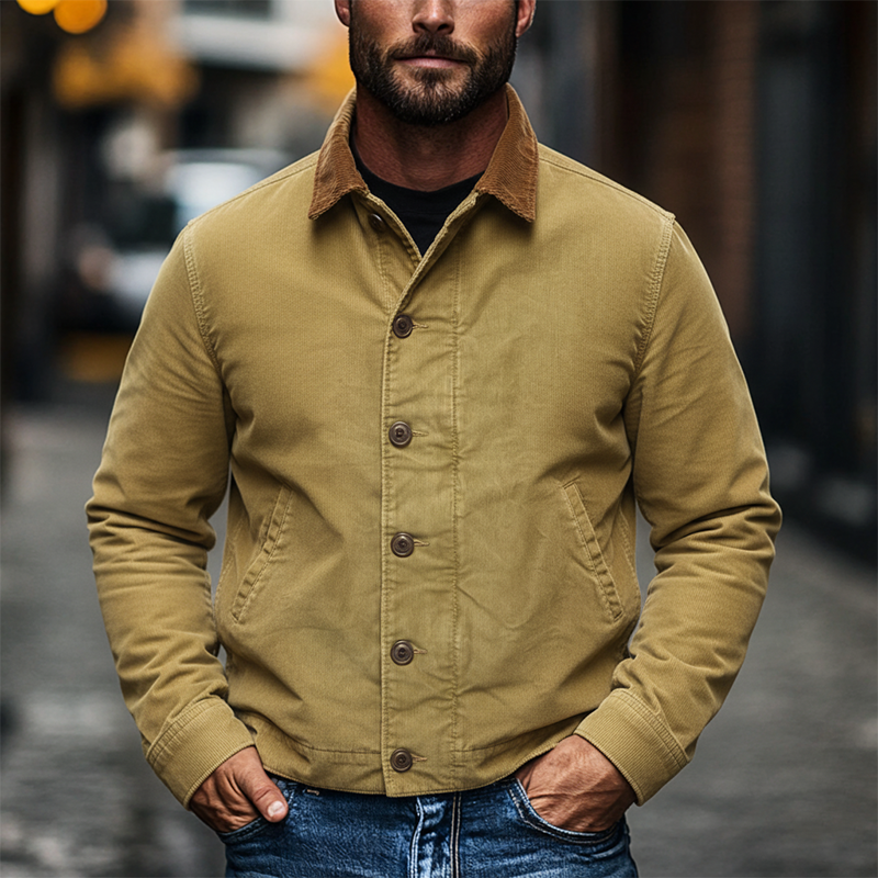 Men's Contrast Lapel Corduroy Panel Zip-up Jacket MTA3013I2X