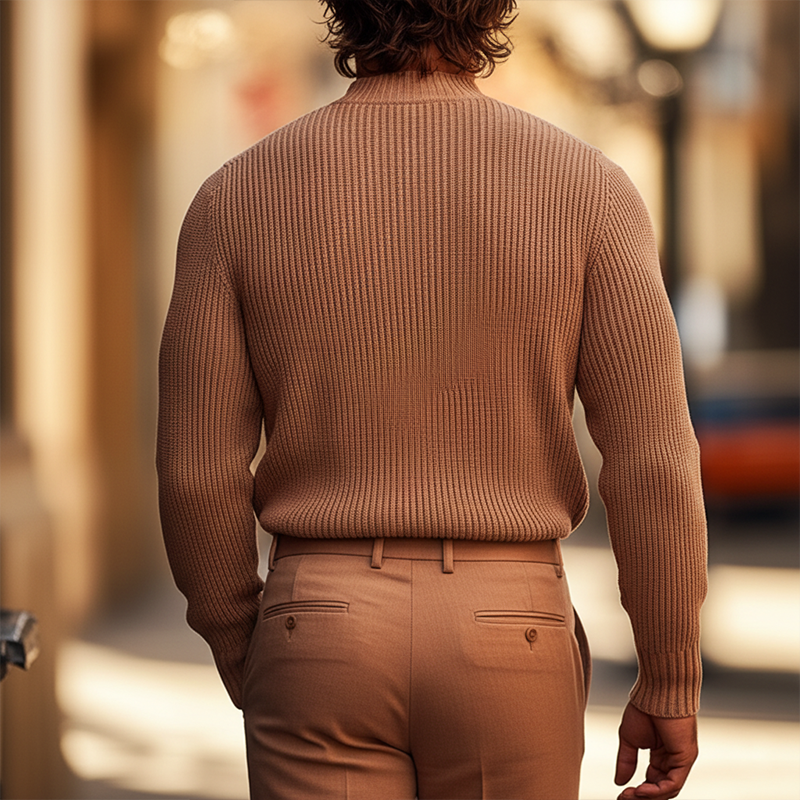 Men's Retro Simple Slim Fit Cotton Yarn Knit Crew Neck Sweater MTA0104K9P