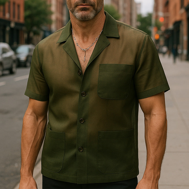 Men's Summer Breathable And Comfortable Solid Color Organza Short-Sleeved Shirt MTA2437E5P