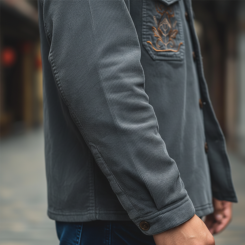 Men's Simple Retro Embroidered Corduroy Shirt MTA0507K1P