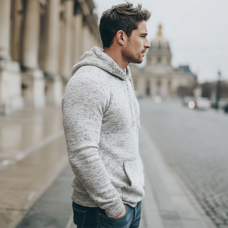 Men's Classic Casual Mottled Knit Slim Fit Hoodie MTA0345K9U