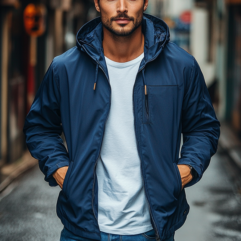 Men's Solid Color Loose Zipper Thin Hooded Jacket MTA1580I8X