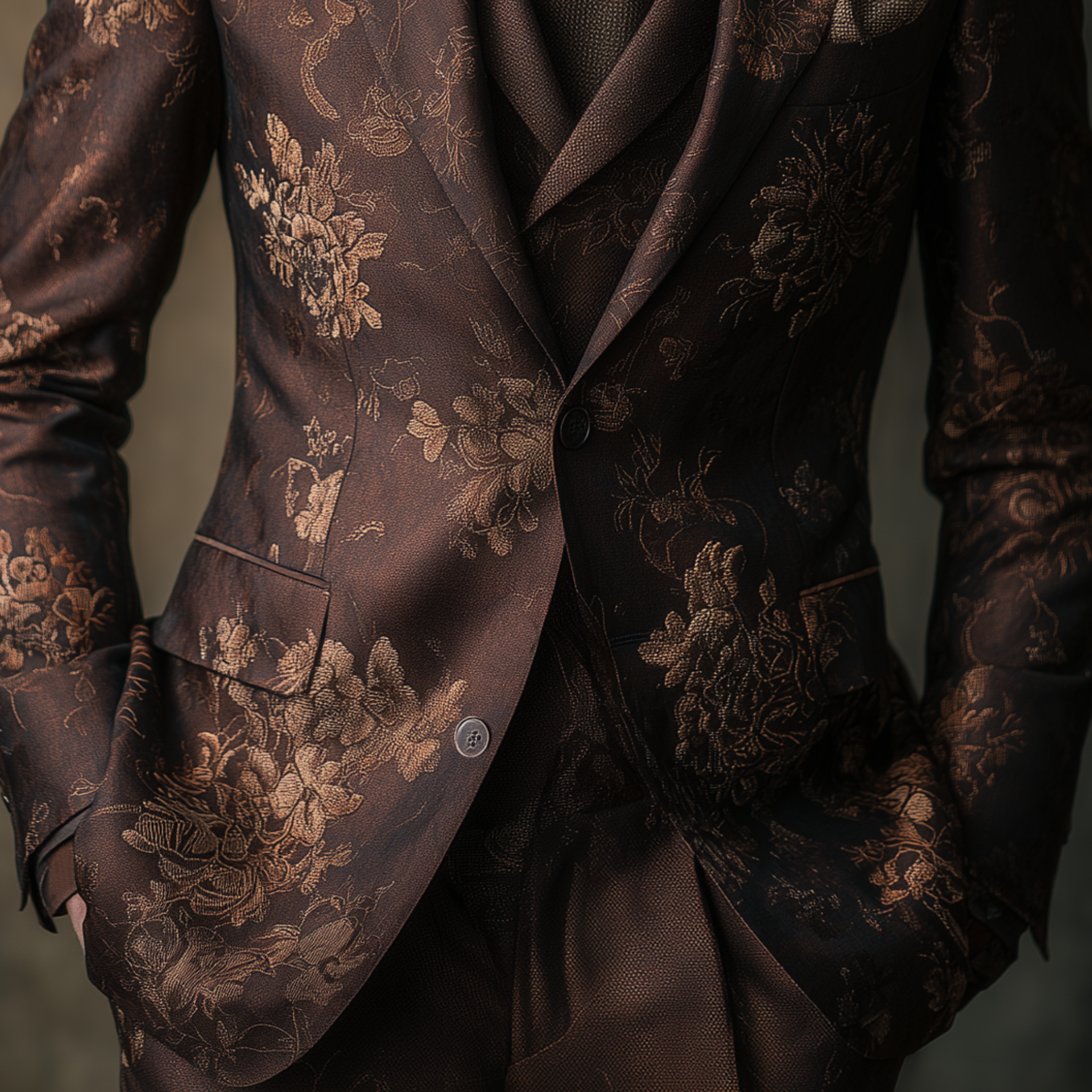 Men's Classic Vintage Floral Print Cotton Blend Single-Breasted Slim-Fit Blazer MTA0683H7K