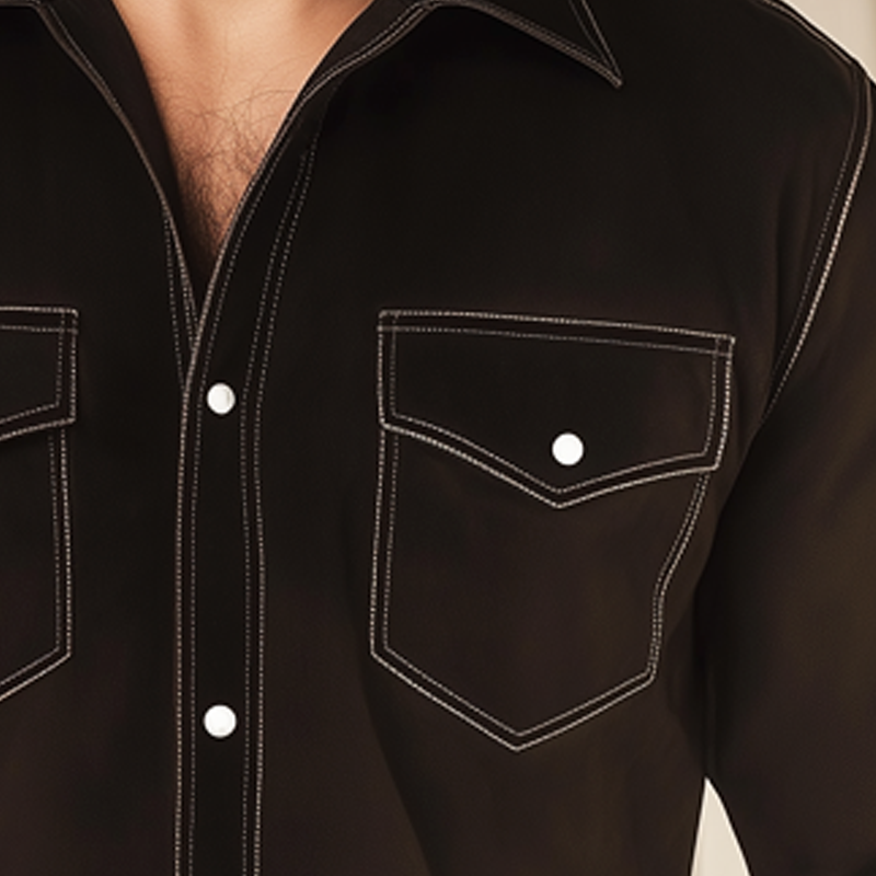 Men's Spring And Autumn Basic Dark Brown Suede Long Sleeve Shirt MTA0764H9U