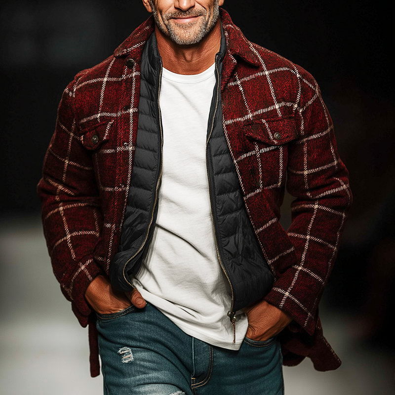 Men's Retro Casual Plaid Print Lapel Jacket MTA1402K3TO