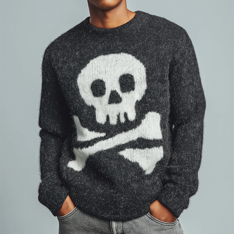 Men's Retro Casual Skull Knit Crew Neck Sweater MTA2883K4TO