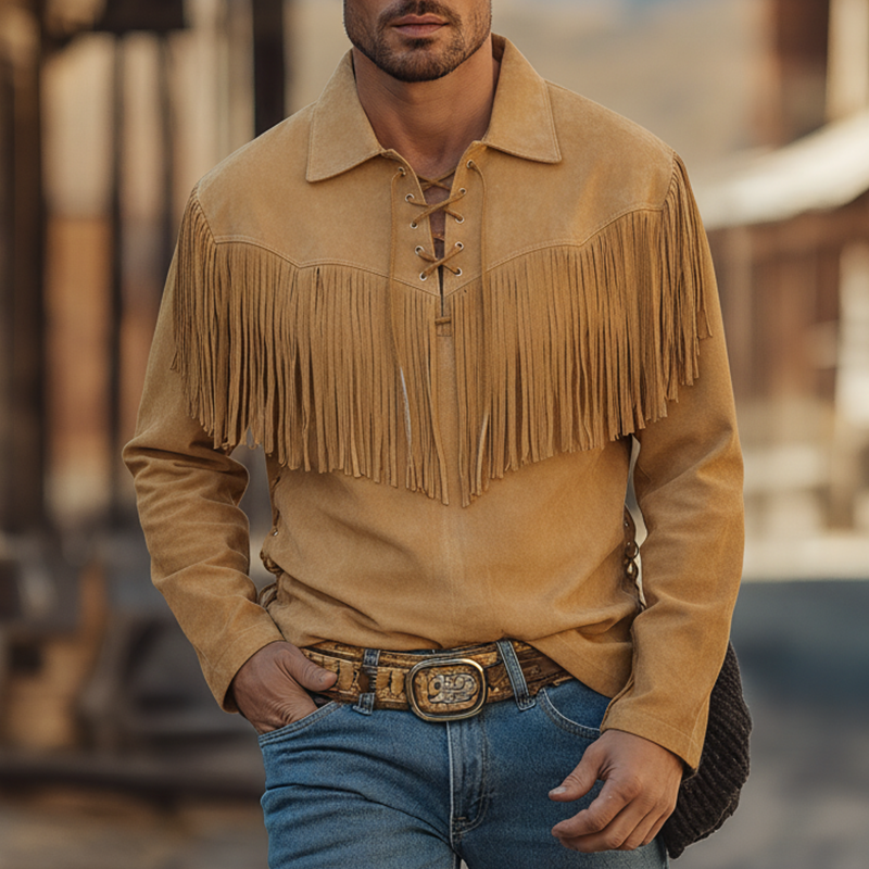 Men's Retro Tassel Tie Faux Suede Sweatshirt MTA2475K4P