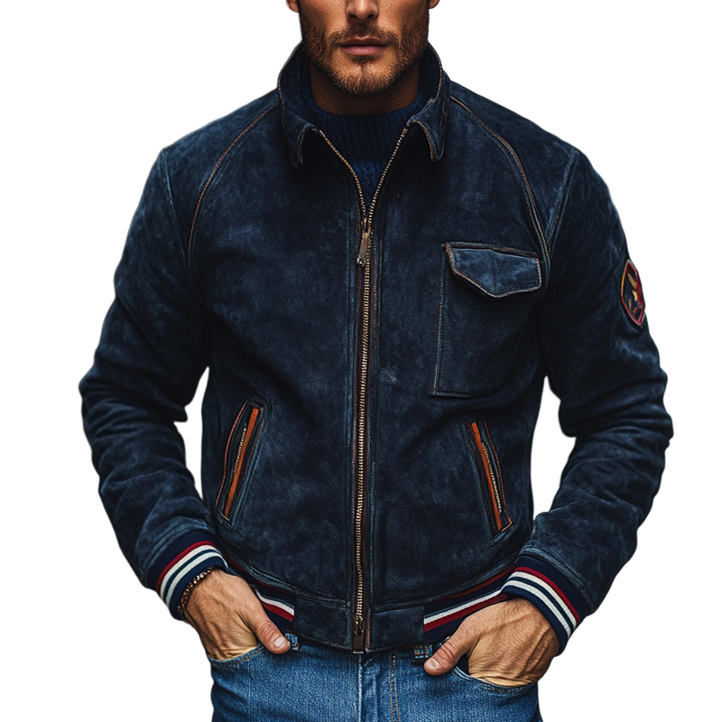 Men's Vintage Slim Fit Faux Suede Lapel Zip-Up Jacket MTA1390I3X