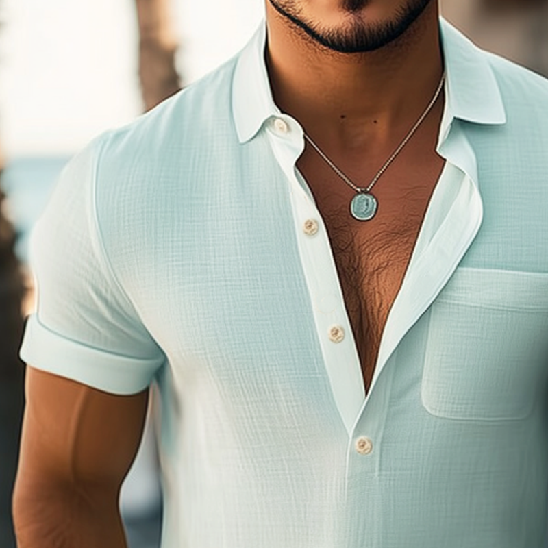 Men's Summer Basic Polo Collar Textured Short-sleeved T-shirt MTA0566G4U