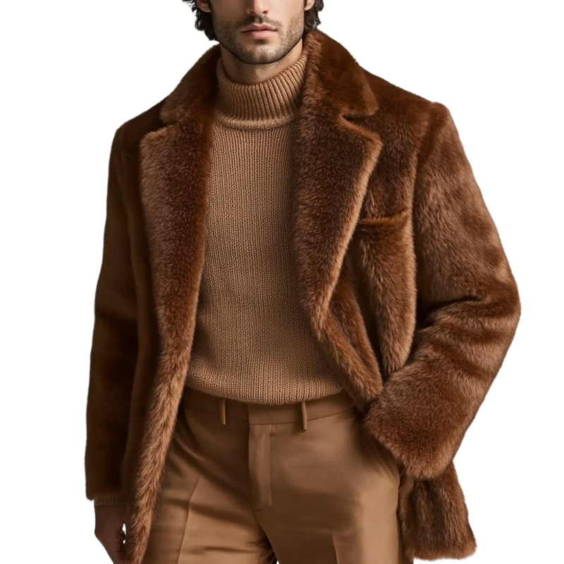 Men's Solid Color Faux Mink Collar Mid-length Coat MTA0764K6X