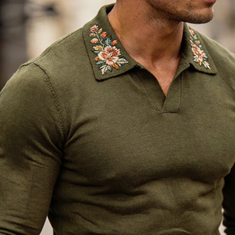 Men's Retro Casual Embroidered Knitted Collar Sweater MTA2209L5TO