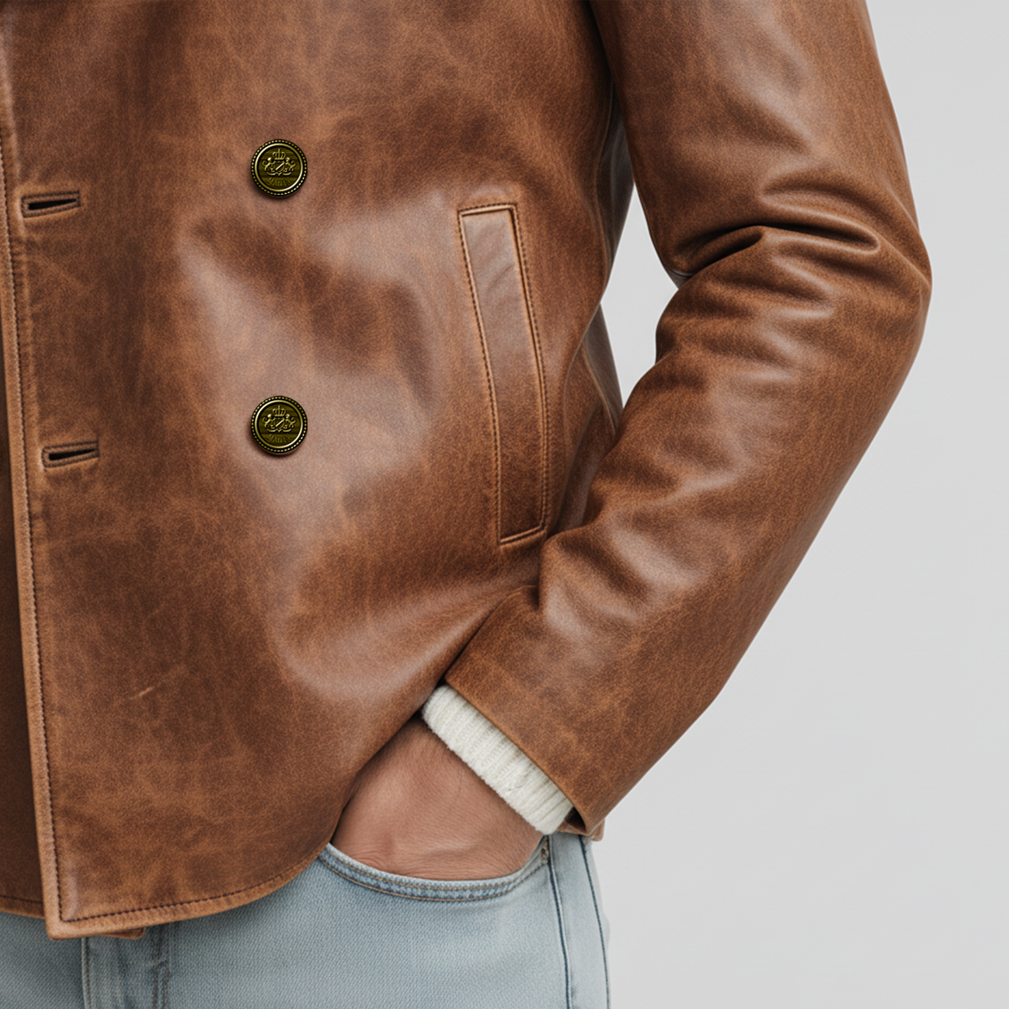 Men's Classic Retro Lapel PU Leather Double-breasted Jacket MTA2231J0K