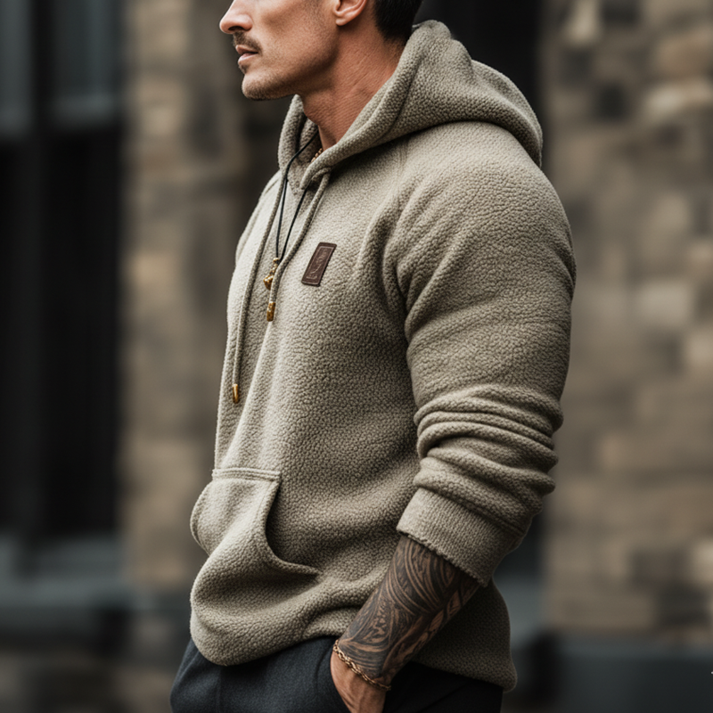 Men's Urban Casual Grey-green Fleece Hooded Sweatshirt MTA1559L6U