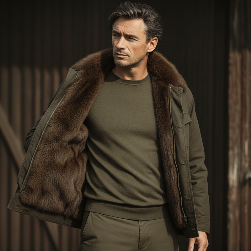 Men's Classic Winter Warm Faux Mink Lined Multi-Pocket Jacket MTA2658K3U