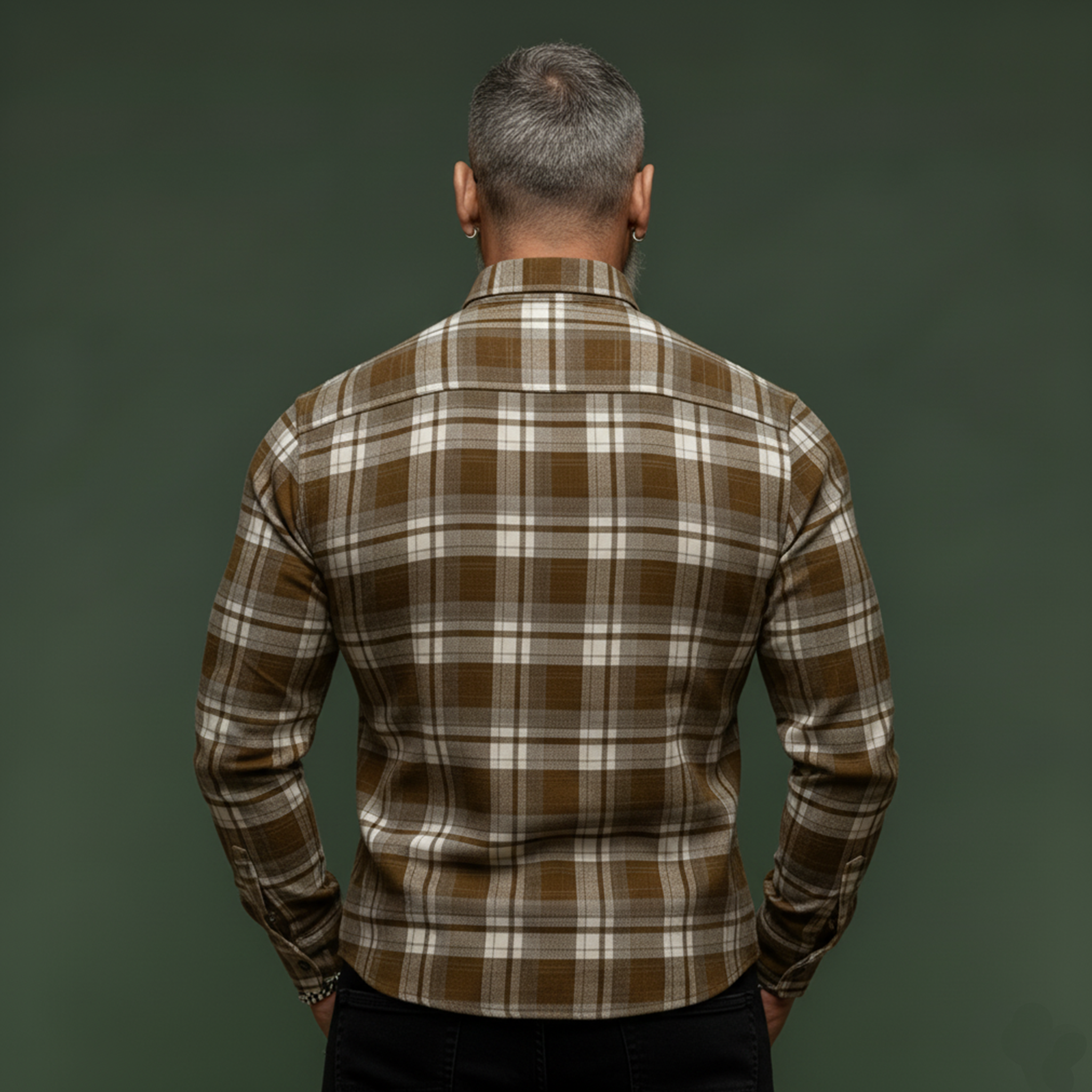 Men's Classic Casual Stand Collar Plaid Brushed Cotton Blend Long-Sleeve Shirt MTA2815K1K