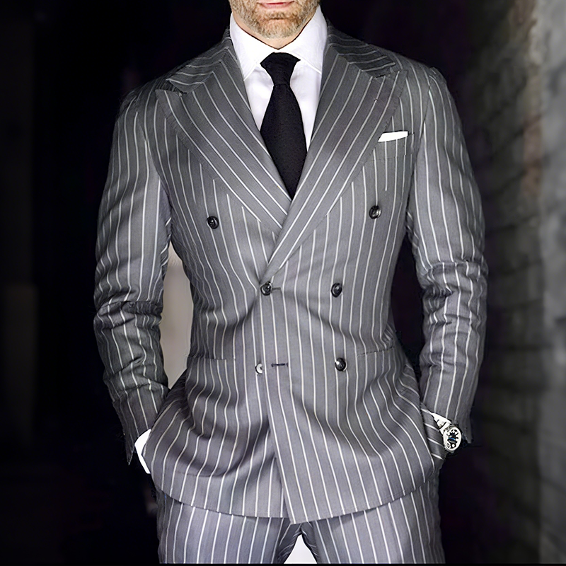 Herreblazer med dobbeltspent, retro og avslappet stripetrykk MTA2453G4TO