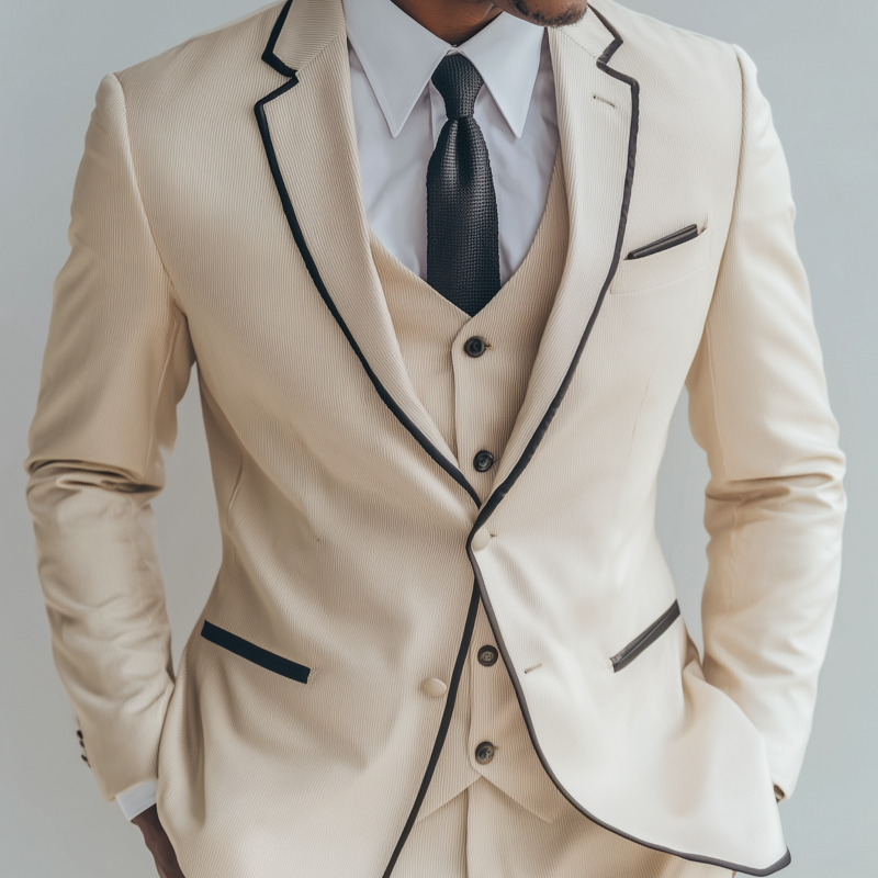 Men's Vintage Elegant Corduroy Colorblock Trim Notch Lapel Single-breasted Slim-fit Blazer MTA0465H6M