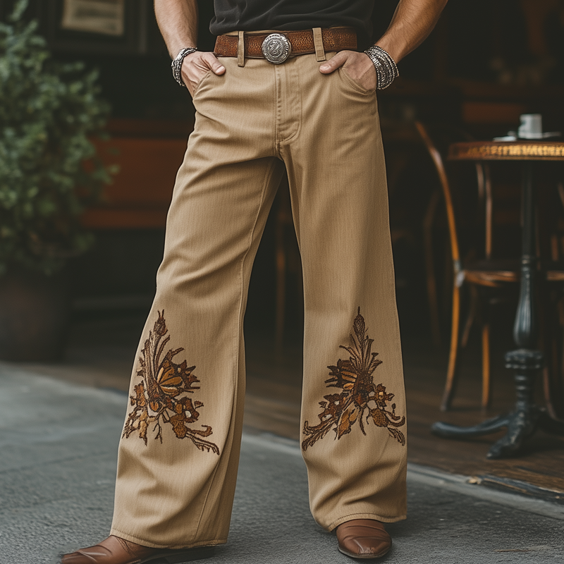 Herrejeans i western cowboy-stil med broderte løse jeans MTA1313F6U
