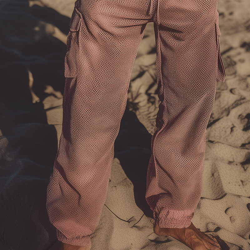 Men's Spring And Summer Fashion Casual Mesh Fabric With Lining Multi-Pocket Cuff Elastic Waist Pants MTA2042F8K
