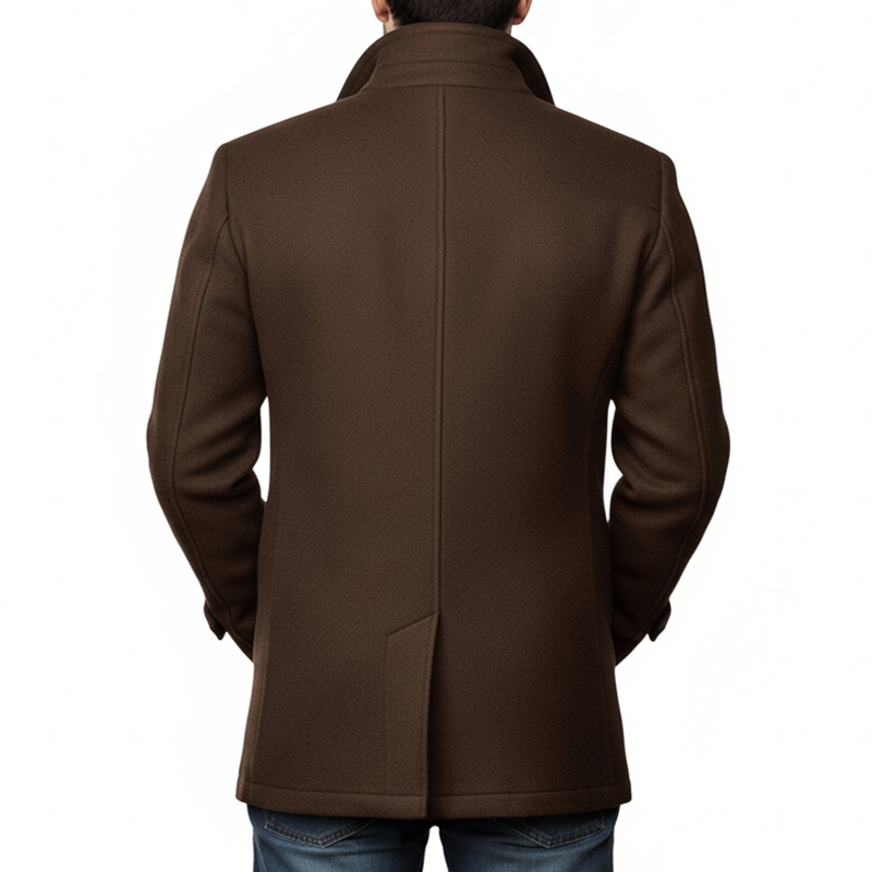 Men's Classic Coffee-colored Double-breasted Faux Wool Short Coat MTA0412K3U