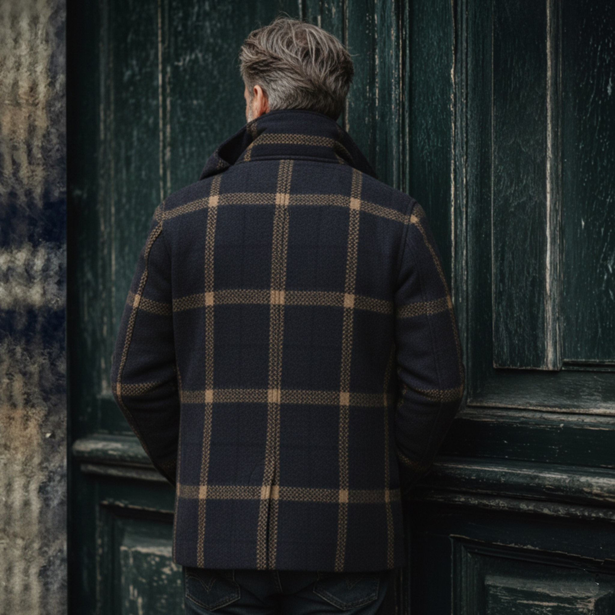 Men's Classic Retro Faux Plaid Wool Stand Collar Hooded Multi-Pocket Jacket MTA3033I3K