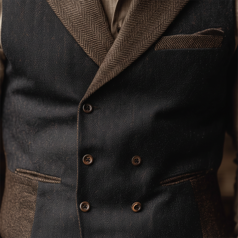 Men's Winter Retro Double-Breasted Slim Fit Herringbone Faux Wool Vest MTA1432J4P
