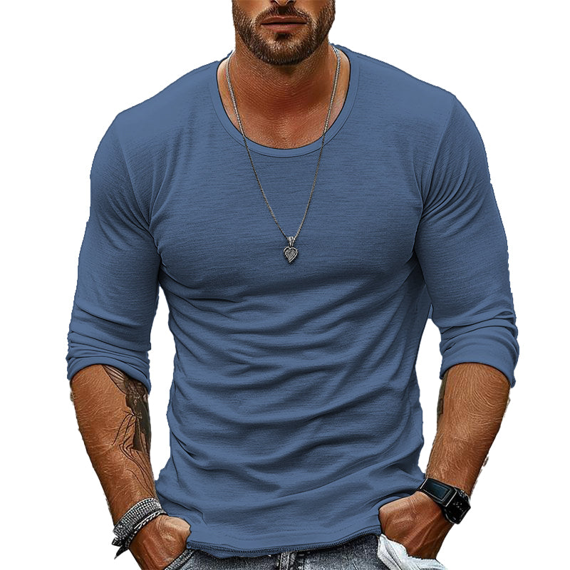 【24-hour shipping out】Men's Casual Solid Color Round Neck Long Sleeve T-Shirt 94867816X