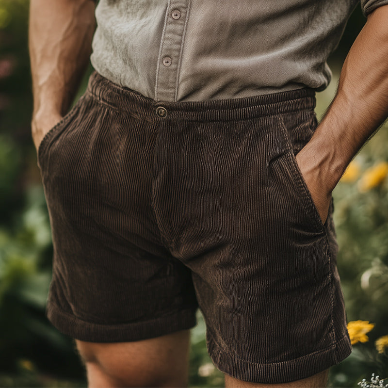 Men's Summer Basic Solid Color British Corduroy Shorts MTA2616E8U