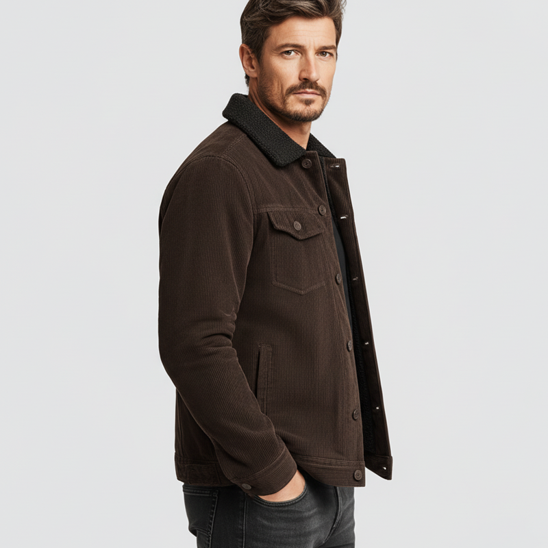 Men's Classic Coffee Corduroy Lambswool Collar Jacket MTA0594K0U