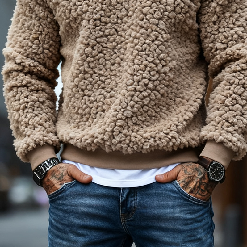 Men's Solid Color Polar Fleece Loose Crew Neck Sweatshirt MTA2433J6X