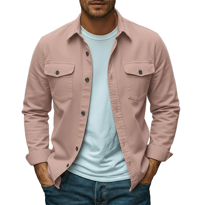 Men's Spring Fashion Twill 100% Cotton Long-sleeve Shirt MTZ2377A3P