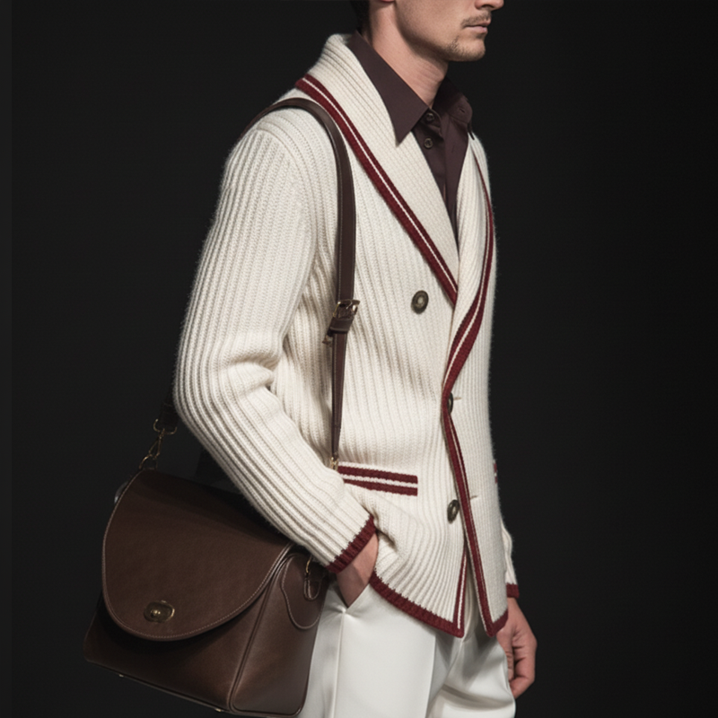 Men's Retro Colorblock Edge Shawl Collar Knit Cardigan MTA2201J8U