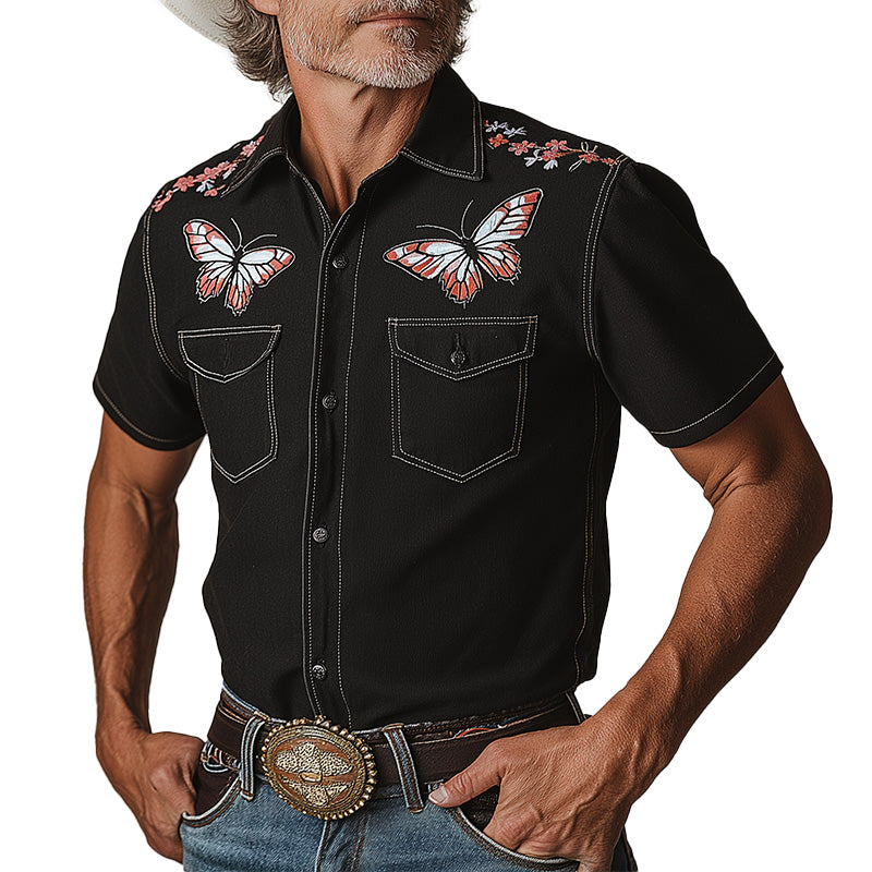Men's Summer Western Cowboy Style Embroidered Casual Short-Sleeved Shirt MTA1470E7P