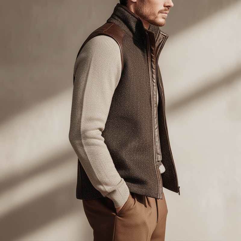 Men's Winter Retro Herringbone Faux Wool Vest MTA1442J1P