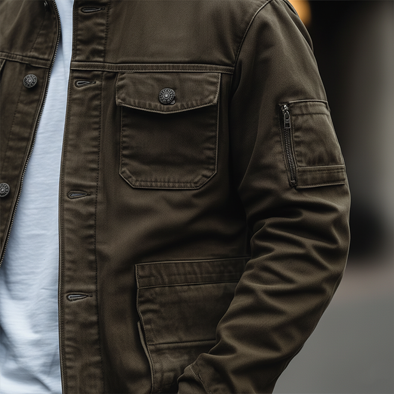 Men's Retro Washed Multi-Pocket Denim Jacket MTA1507K2P