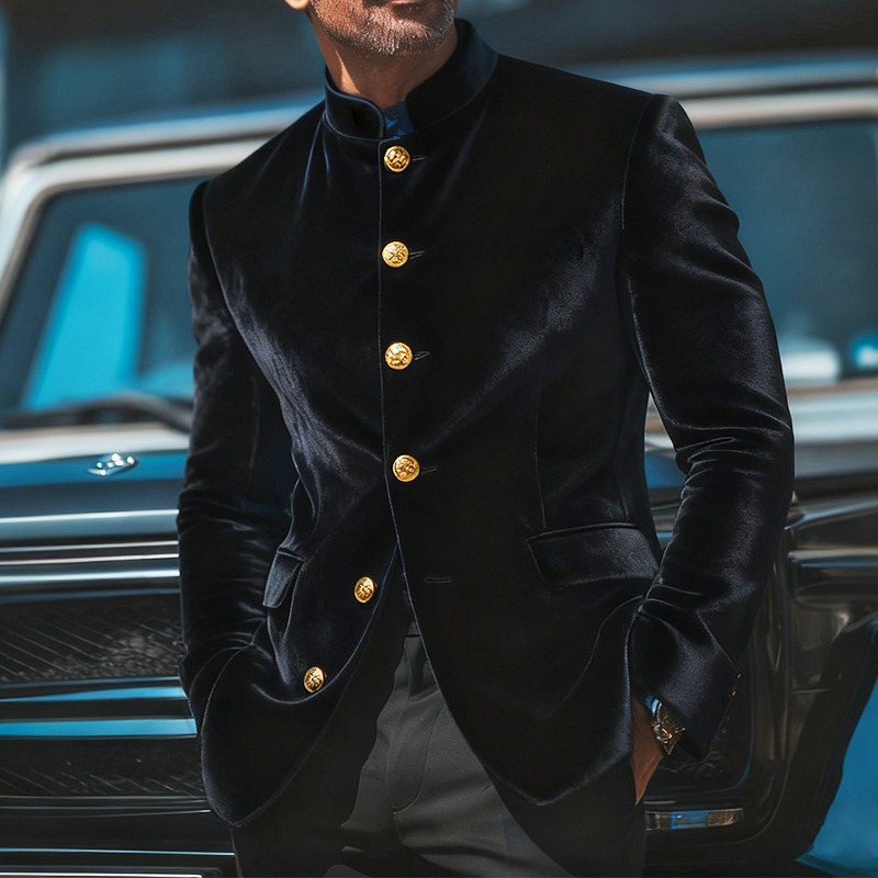 Men's Retro Casual Velvet Stand Collar Jacket MTA2548K8TO