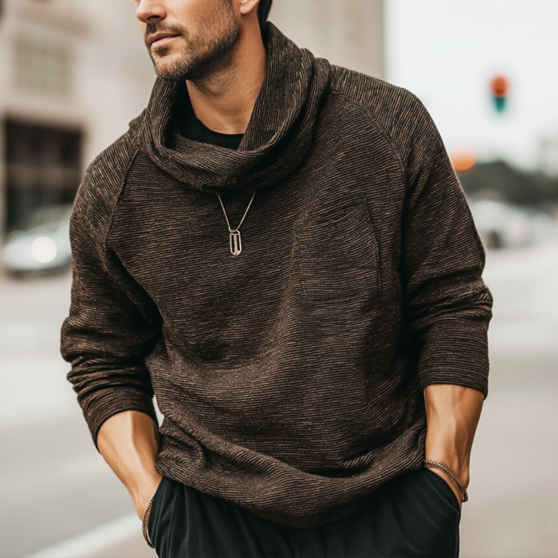 Men's Fashion Stacked Neck Ribbed Textured Pullover Sweatshirt MTA3044K0U