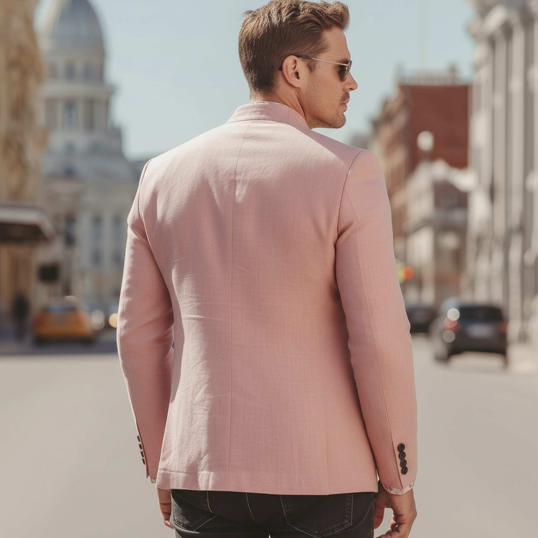 Men's Classic Casual Pink Stand-collar Cotton And Linen Jacket MTA2476L3K