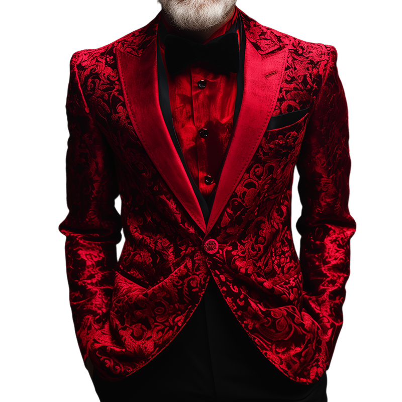 Men's Retro Casual Velvet Print Court Style Blazer MTA0446K6TO