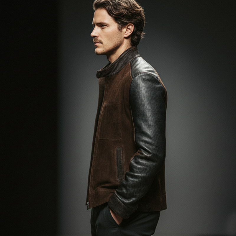Men's Vintage Suede And PU Leather Stand Collar Jacket MTA2341J5U