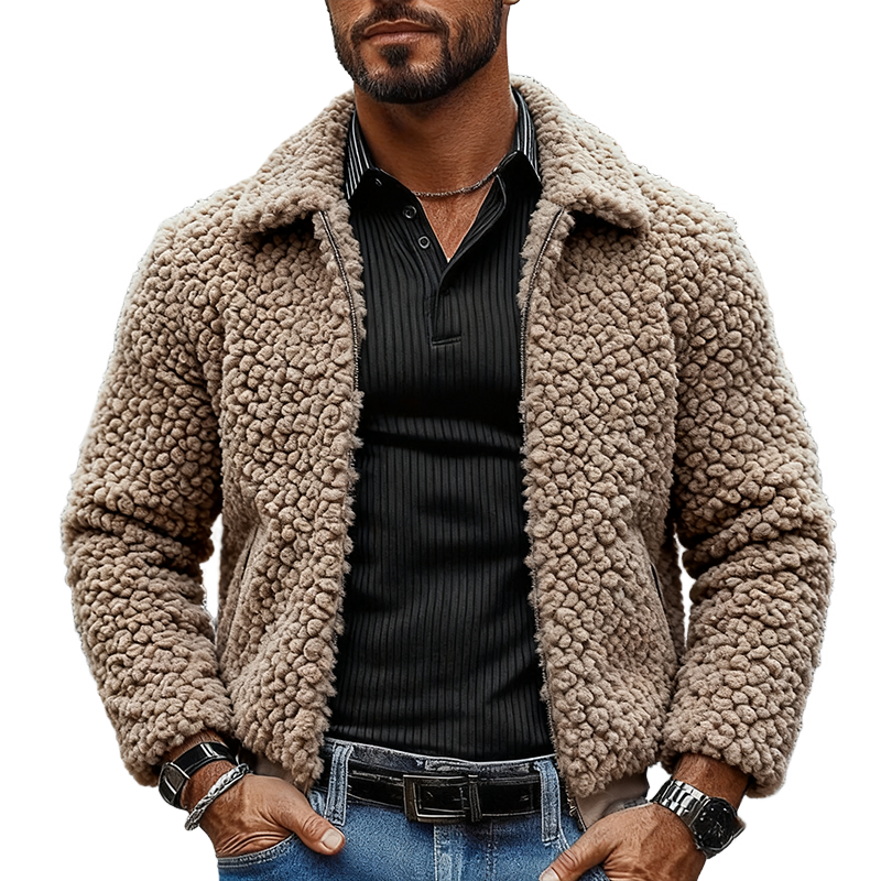 Men's Solid Color Polar Fleece Casual Lapel Zipper Jacket MTA2482J8X
