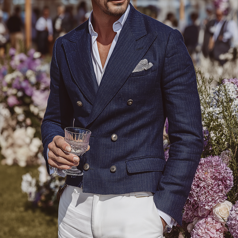 Men's Retro Casual Striped Cropped Blazer MTA1945I8TO