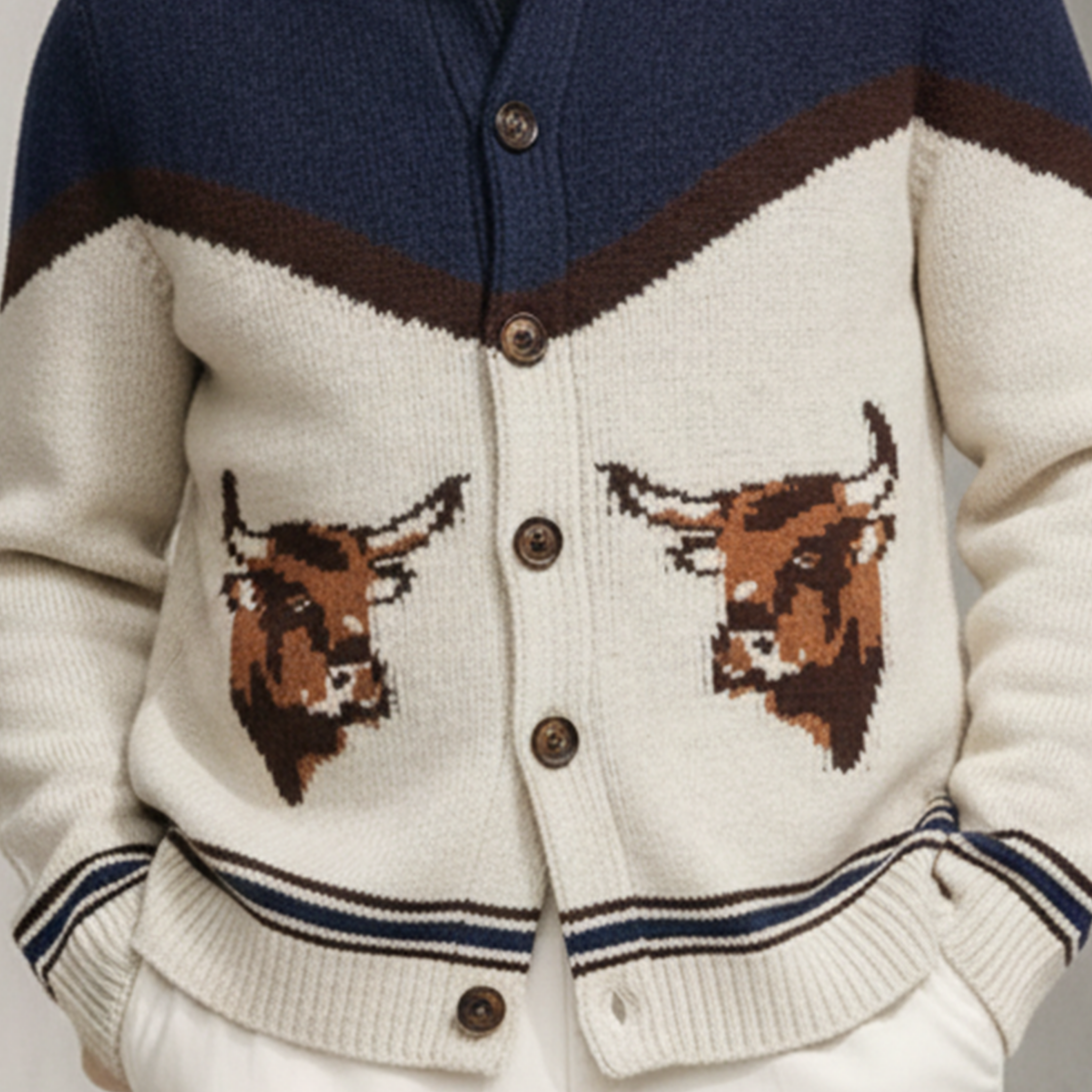 Men's Classic Old-money Style Stand-up Collar Animal Jacquard Knit Cardigan MTA0631K5K