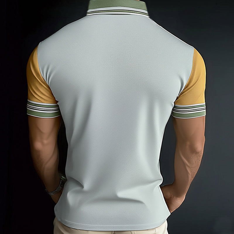 Men's Summer Business Textured Color Block POLO Shirt MTA2974D7U