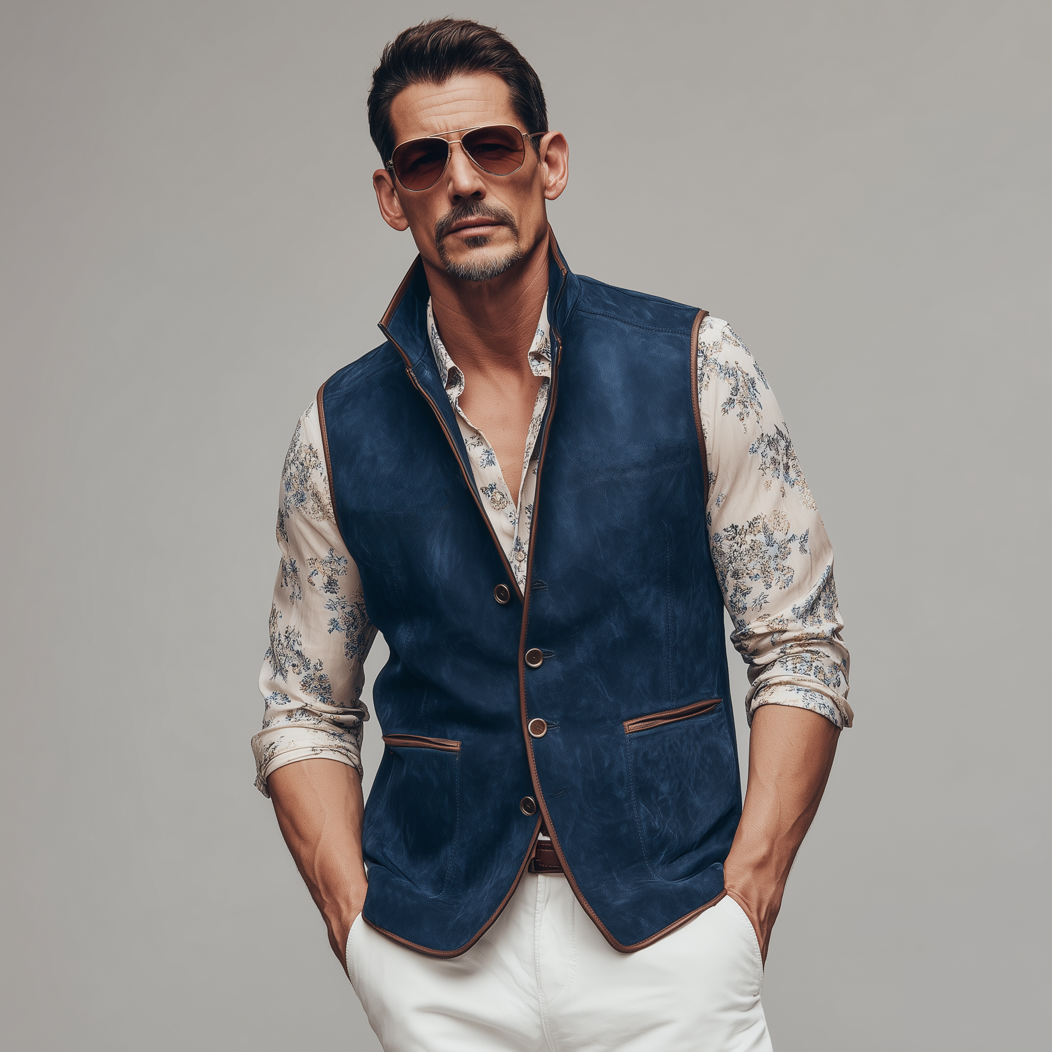 Men's Classic American Retro Stand Collar Suede Vest MTA1975H3K