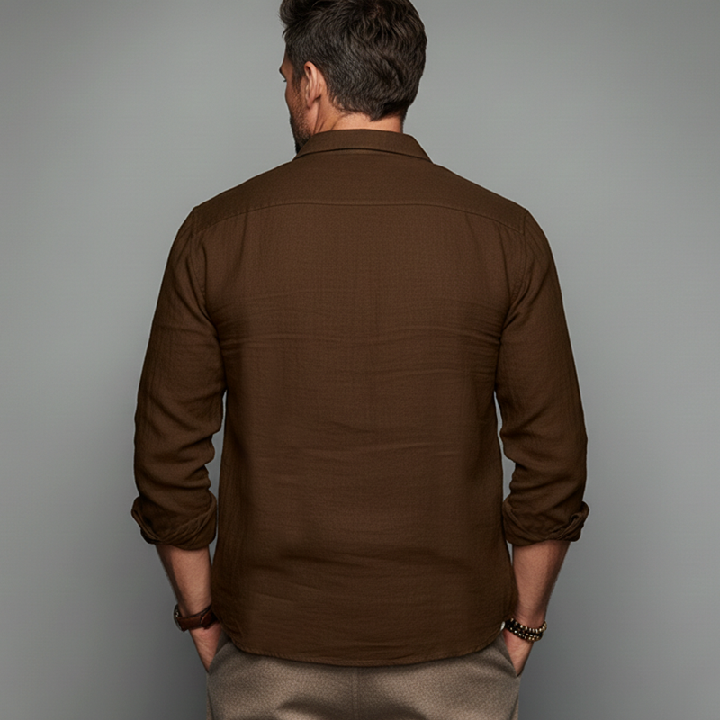 Men's Stylish Color-block Cotton And Linen Long-sleeved Shirt MTZ0531B5U