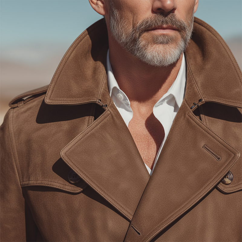 Men's Winter Vintage Double-Breasted Slim Mid-Length Faux Suede Coat MTA1448J0P